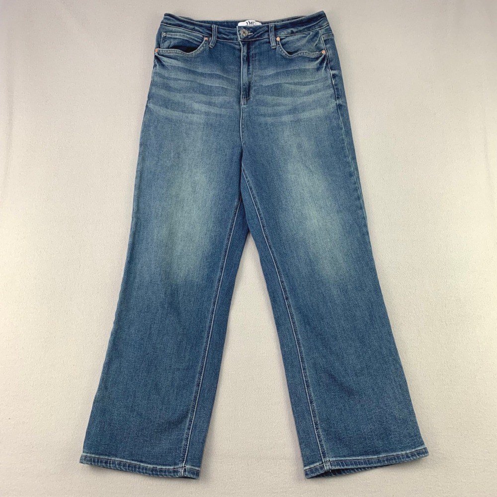 YMI Wide Leg Jeans Women 17/33 Blue High Rise Stretch Denim Western Bootcut